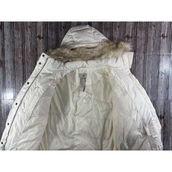 LL Bean Warm Long Goose Down Puffer Hood Coat Jacket sz L Petite co: white NWOT - Picture 4 of 9